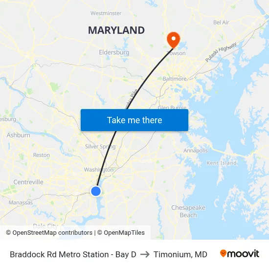 Braddock Rd Metro Station - Bay D to Timonium, MD map