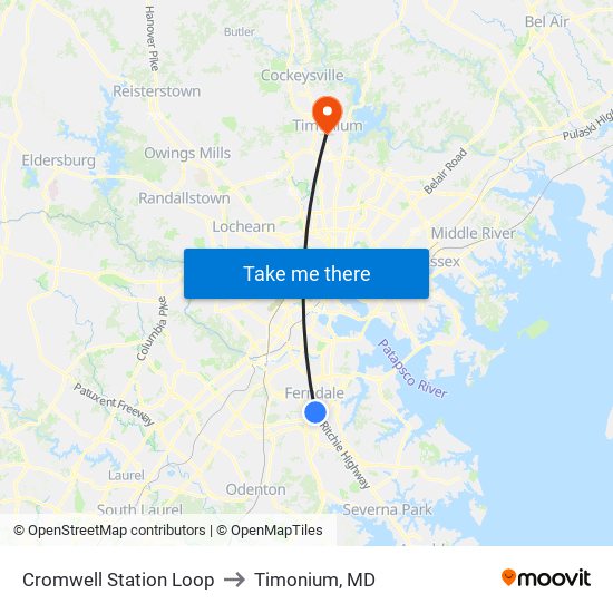 Cromwell Station Loop to Timonium, MD map