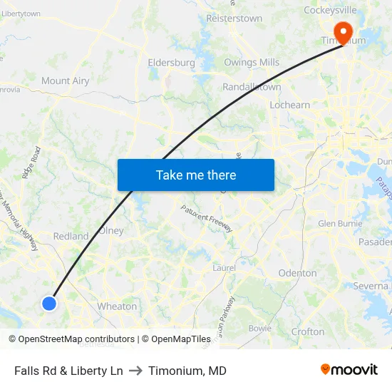 Falls Rd & Liberty Ln to Timonium, MD map