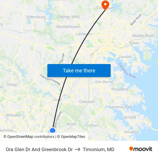 Ora Glen Dr And Greenbrook Dr to Timonium, MD map