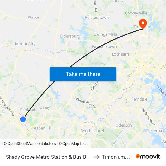 Shady Grove Metro Station & Bus Bay C to Timonium, MD map