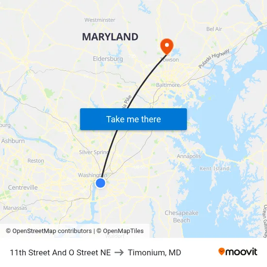 11th Street And O Street NE to Timonium, MD map