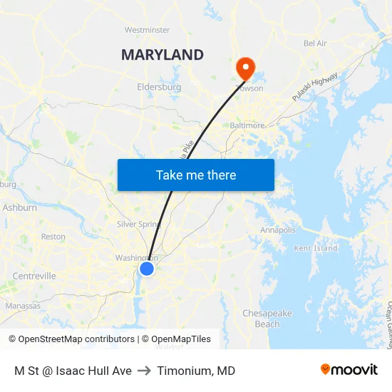 M St @ Isaac Hull Ave to Timonium, MD map