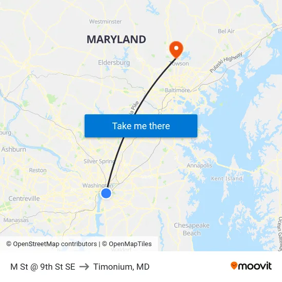 M St @ 9th St SE to Timonium, MD map