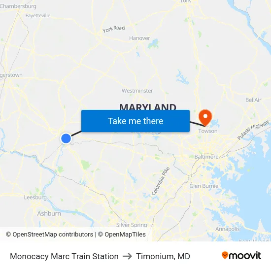 Monocacy Marc Train Station to Timonium, MD map