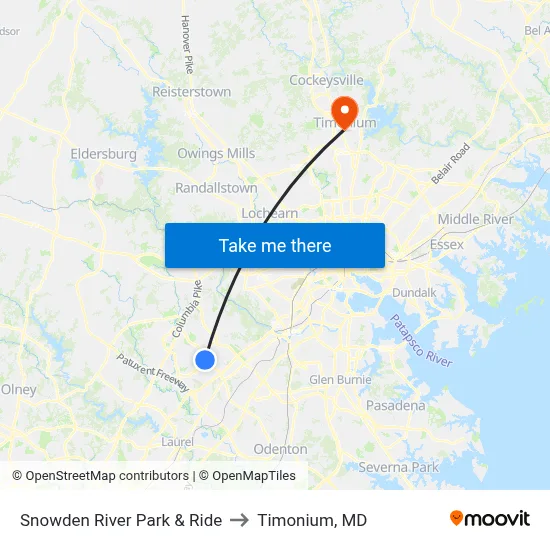 Snowden River Park & Ride to Timonium, MD map