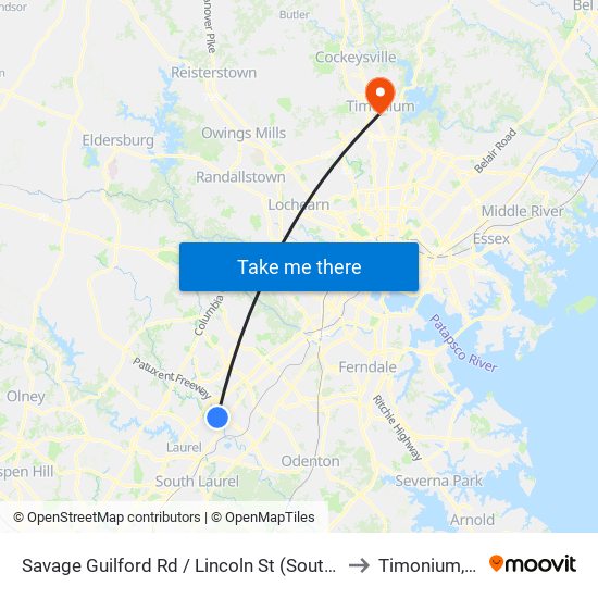 Savage Guilford Rd / Lincoln St (Southbound) to Timonium, MD map