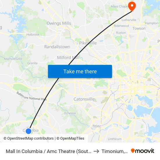 Mall In Columbia / Amc Theatre (Southbound) to Timonium, MD map