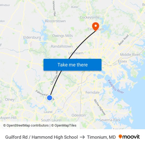 Guilford Rd / Hammond High School to Timonium, MD map