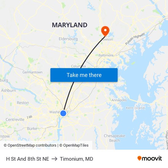 H St And 8th St NE to Timonium, MD map