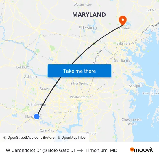 W Carondelet Dr @ Belo Gate Dr to Timonium, MD map