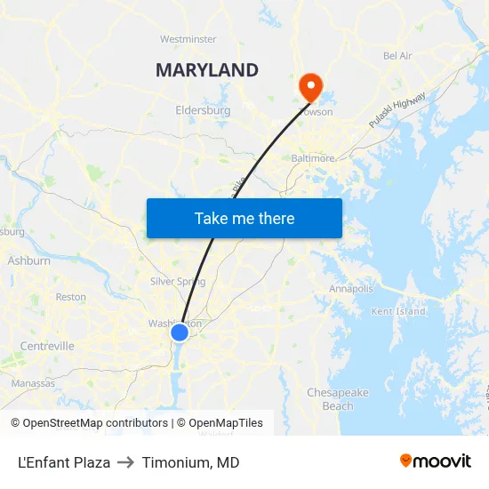 L'Enfant Plaza to Timonium, MD map