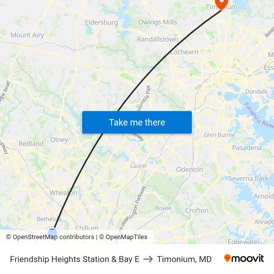Friendship Heights Station & Bay E to Timonium, MD map