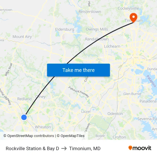 Rockville Station & Bay D to Timonium, MD map