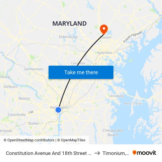 Constitution Avenue And 18th Street NW (Eb) to Timonium, MD map