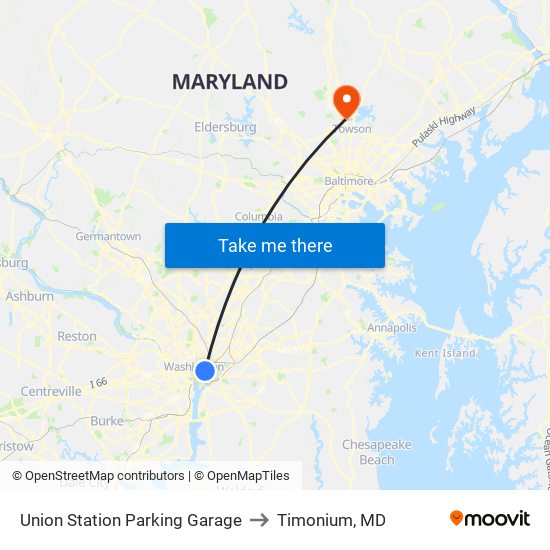 Union Station Parking Garage to Timonium, MD map