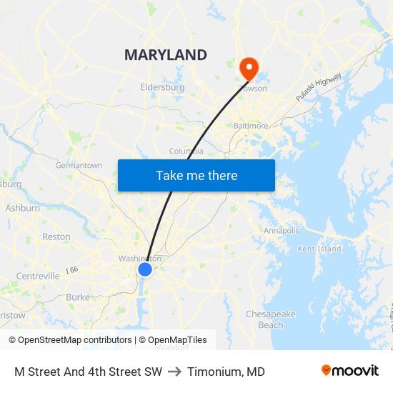 M Street And 4th Street SW to Timonium, MD map