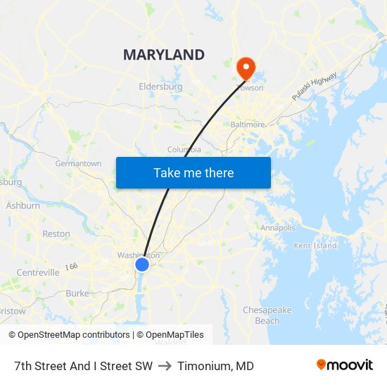 7th Street And I Street SW to Timonium, MD map