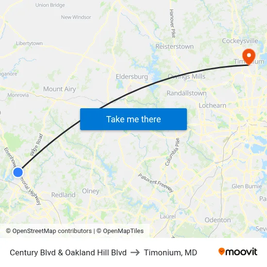 Century Blvd & Oakland Hill Blvd to Timonium, MD map