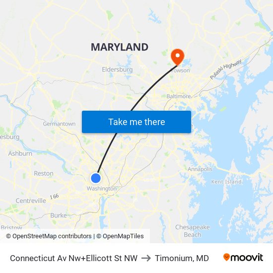 Connecticut Av Nw+Ellicott St NW to Timonium, MD map