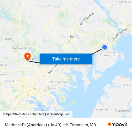 Mcdonald's (Aberdeen) (Us 40) to Timonium, MD map
