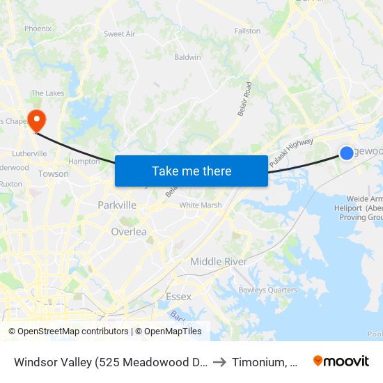 Windsor Valley (525 Meadowood Dr) to Timonium, MD map