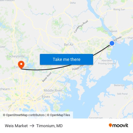 Weis Market to Timonium, MD map