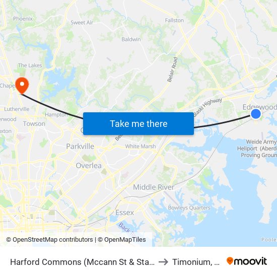 Harford Commons (Mccann St & Starr St) to Timonium, MD map