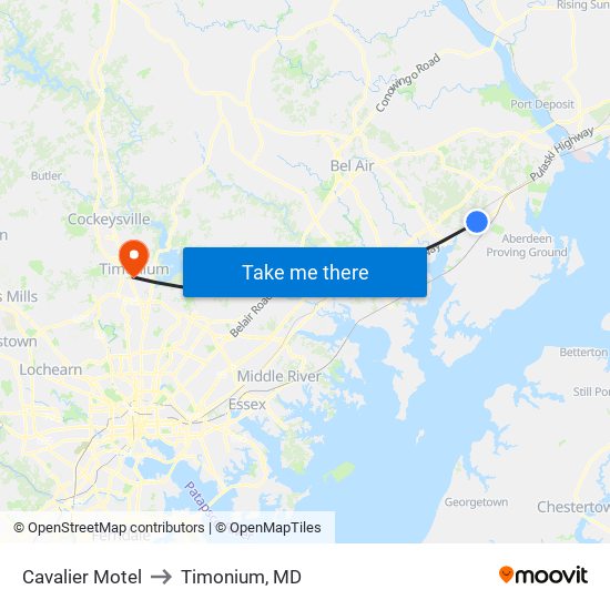 Cavalier Motel to Timonium, MD map