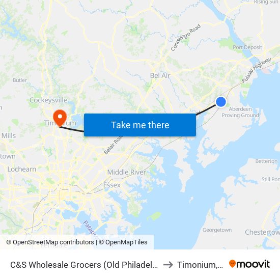 C&S Wholesale Grocers (Old Philadelphia Rd) to Timonium, MD map