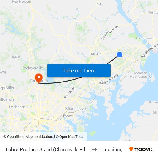 Lohr's Produce Stand (Churchville Rd/Rt 22) to Timonium, MD map