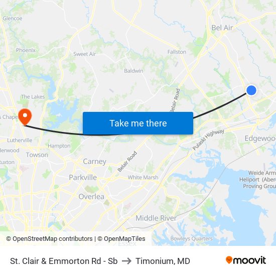 St. Clair & Emmorton Rd - Sb to Timonium, MD map