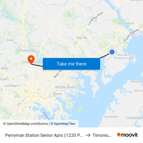 Perryman Station Senior Apts (1220 Perryman Rd) to Timonium, MD map