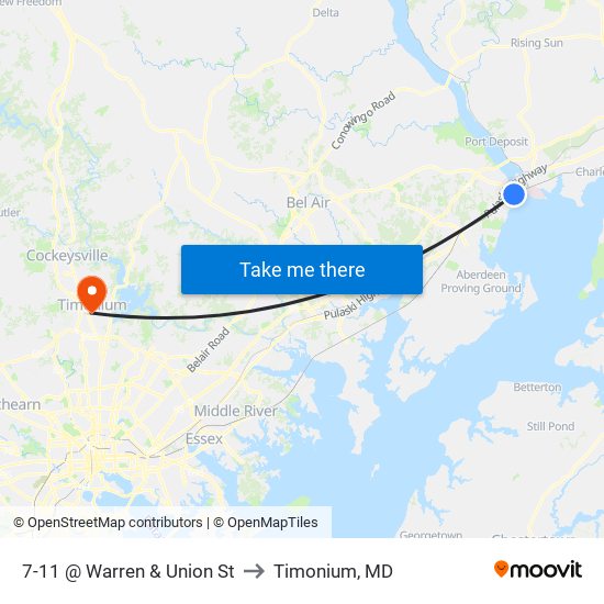 7-11 @ Warren & Union St to Timonium, MD map