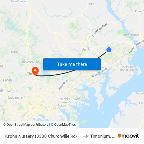 Kroh's Nursery  (3308 Churchville Rd/Rt 22) to Timonium, MD map