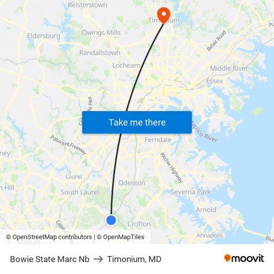 Bowie State Marc Nb to Timonium, MD map