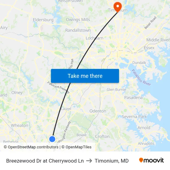 Breezewood Dr at Cherrywood Ln to Timonium, MD map