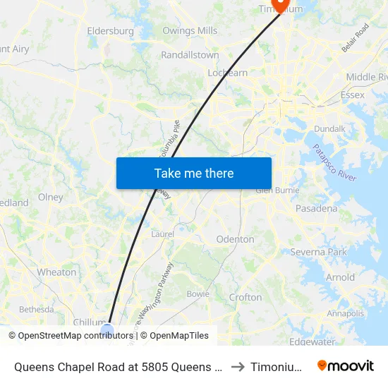 Queens Chapel Road at 5805 Queens Chapel Road to Timonium, MD map