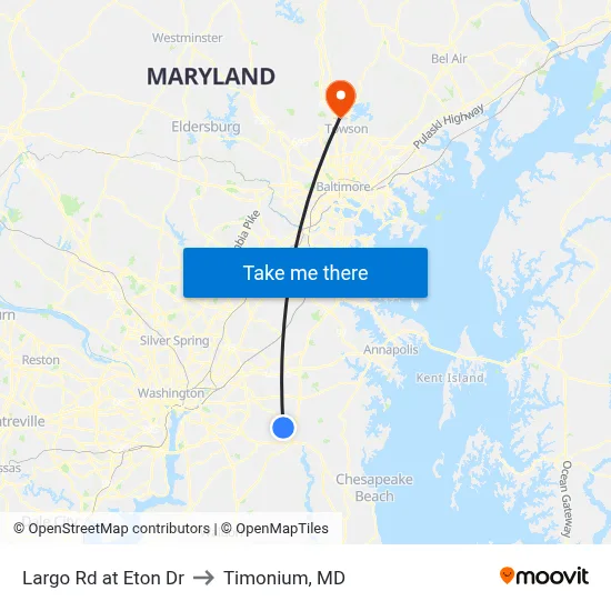 Largo Rd at Eton Dr to Timonium, MD map