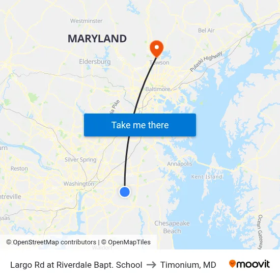Largo Rd at Riverdale Bapt. School to Timonium, MD map