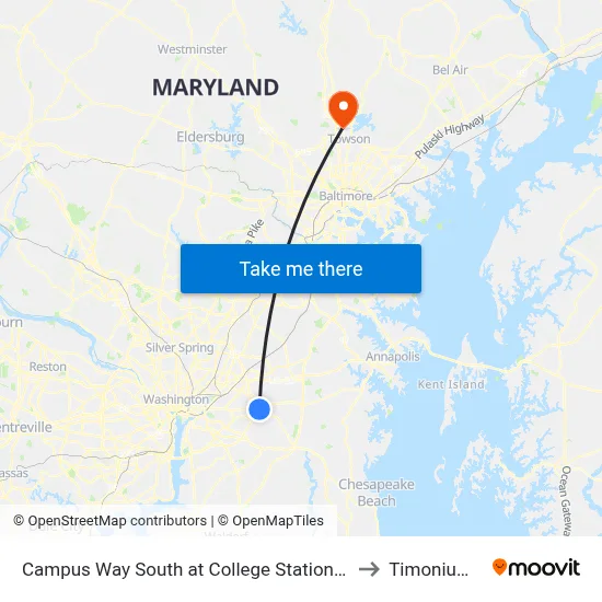 Campus Way South at College Station Drive (Pgcc) to Timonium, MD map