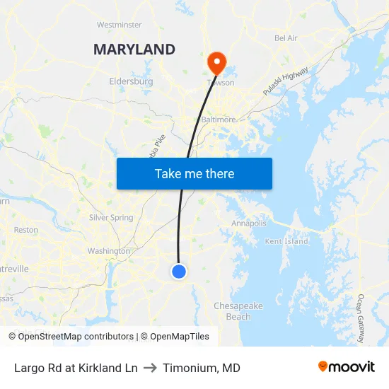 Largo Rd at Kirkland Ln to Timonium, MD map