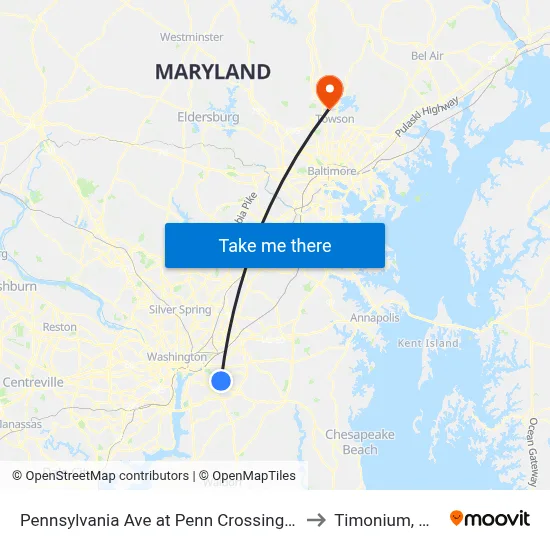 Pennsylvania Ave at Penn Crossing Dr to Timonium, MD map