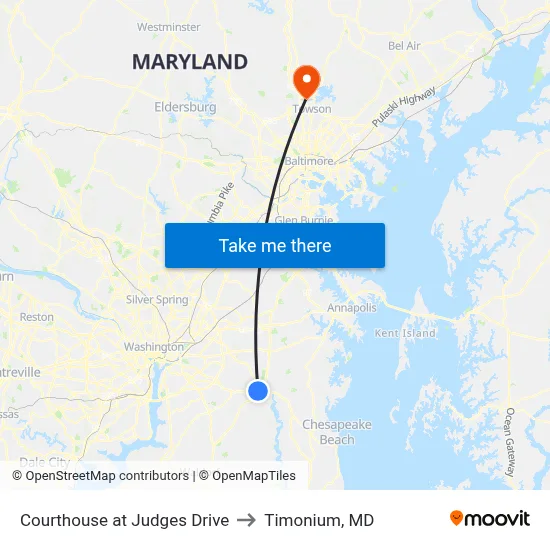 Courthouse at Judges Drive to Timonium, MD map