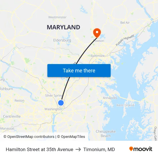 Hamilton Street at 35th Avenue to Timonium, MD map