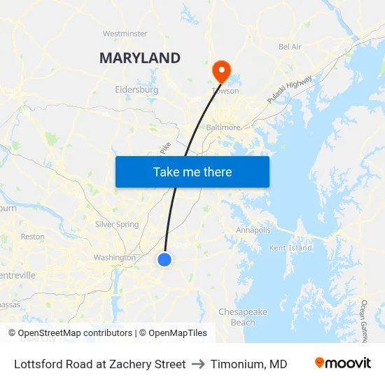 Lottsford Road at Zachery Street to Timonium, MD map