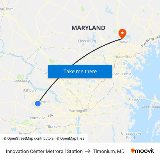 Innovation Center Metrorail Station to Timonium, MD map
