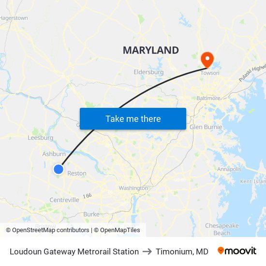 Loudoun Gateway Metrorail Station to Timonium, MD map