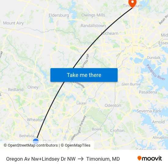 Oregon Av Nw+Lindsey Dr NW to Timonium, MD map