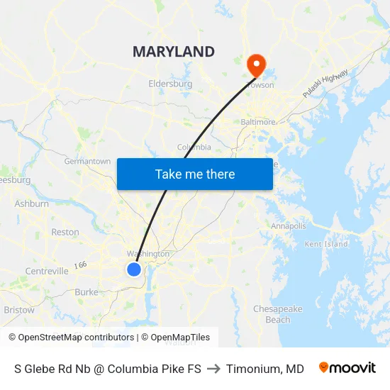 S Glebe Rd Nb @ Columbia Pike FS to Timonium, MD map